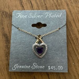 Gemstone heart and ribbon necklace